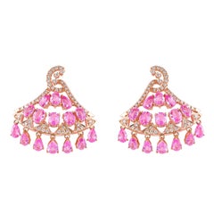 Boucles d'oreilles en or rose 18 carats avec saphir rose de 8,3 carats et diamants 