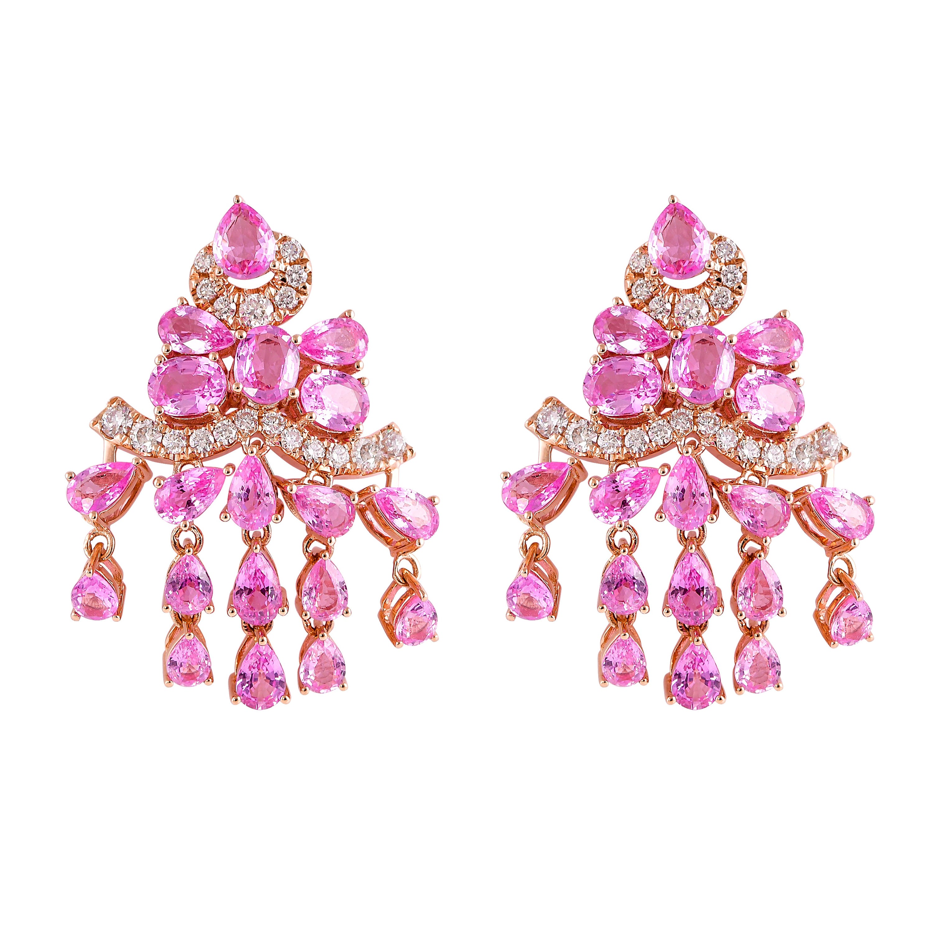 9.7 Carat Pink Sapphire & Diamond Earring in 18 Karat Rose Gold 