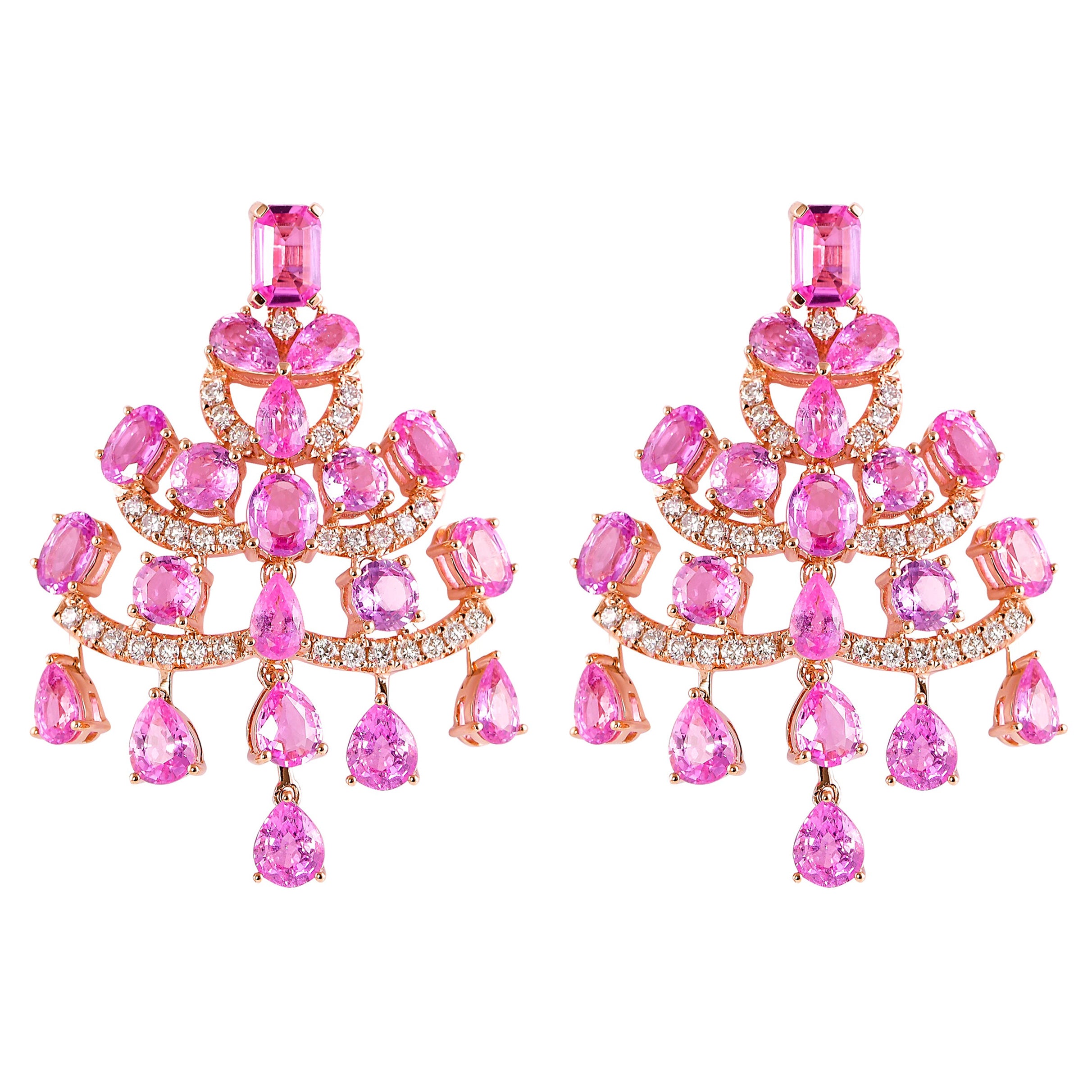 12.4 Carat Pink Sapphire & Diamond Earring in 18 Karat Rose Gold 