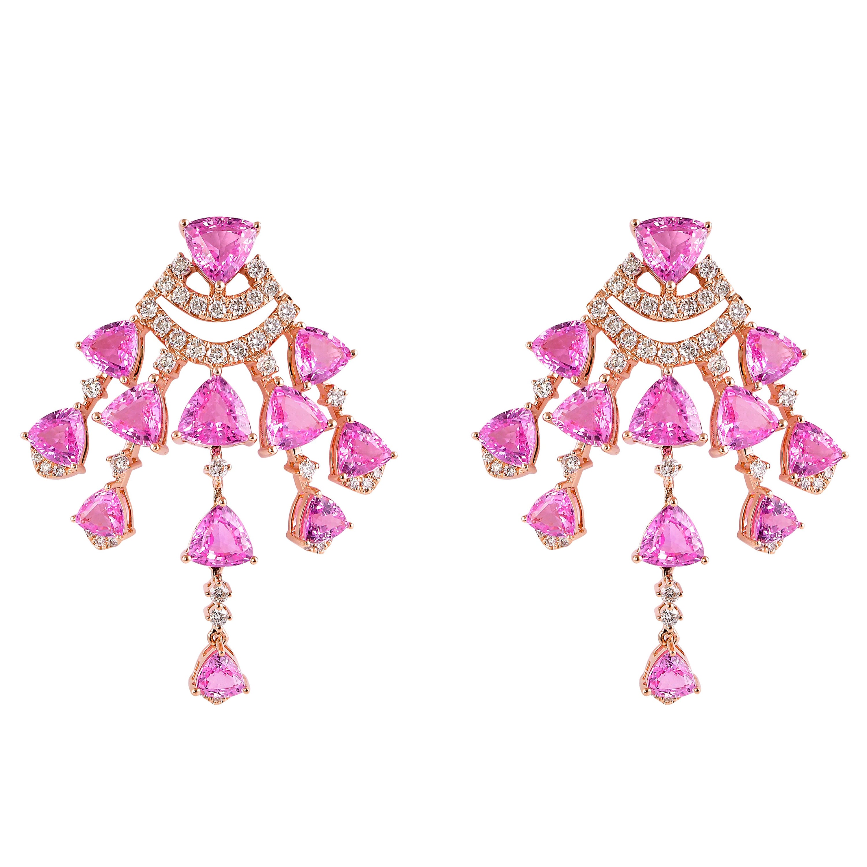 Boucles d'oreilles en or rose 18 carats avec saphir rose de 10,5 carats et diamants