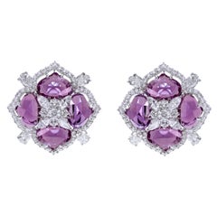 Clous d'oreilles cocktail en or blanc 18 carats avec saphir rose de 11,60 carats et diamants