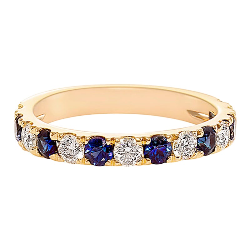 Halb Eternity, Ehering aus Gelbgold mit blauem Pavé-Saphir und Diamant