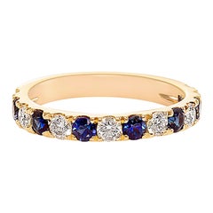 Half Eternity Pavé Blue Sapphire and Diamond Wedding Band Ring in Yellow Gold