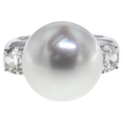 White South Sea Pearl Diamond Ring in 18K White Gold