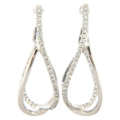 New Frederic Sage Diamond Crossover Hoop Earrings in 14K White Gold