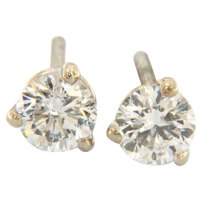 0.74ctw Round Diamond Solitaire Stud Earrings in 14K White Gold For Sale