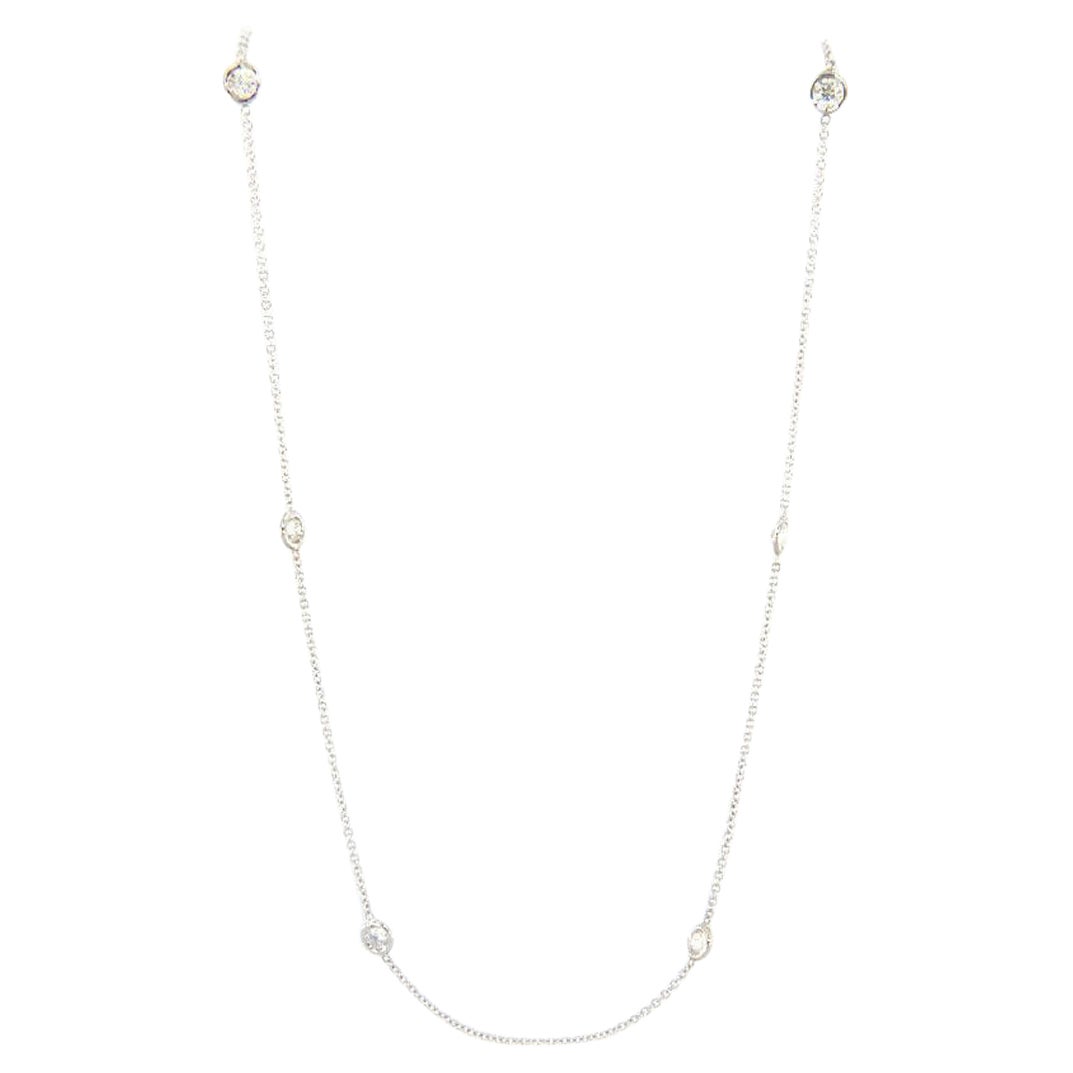 0.89ctw Diamond Station Necklace in 14K White Gold For Sale