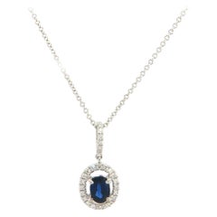 Odelia 0.65ct Oval Sapphire and 0.19ctw Halo Pendant Necklace in 18K White Gold