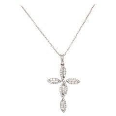 New 0.33ctw Diamond Twist Cross Pendant Necklace in 14K White Gold