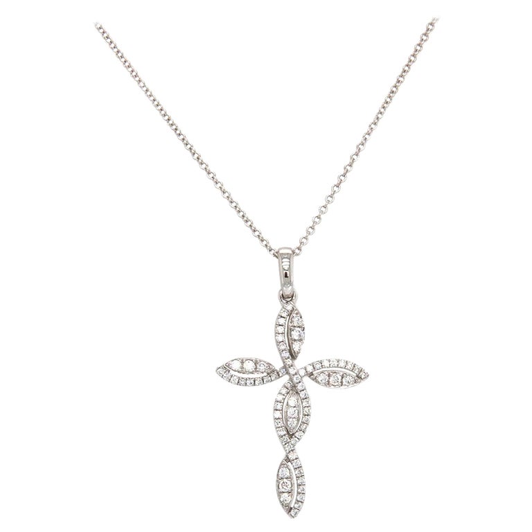 New 0.33ctw Diamond Twist Cross Pendant Necklace in 14K White Gold For
