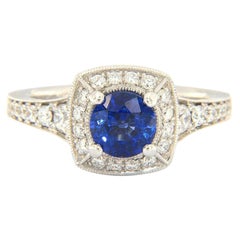 Gabriel & Co. 1.10ct Round Sapphire and 0.79ctw Diamond Vintage Engagement Ring