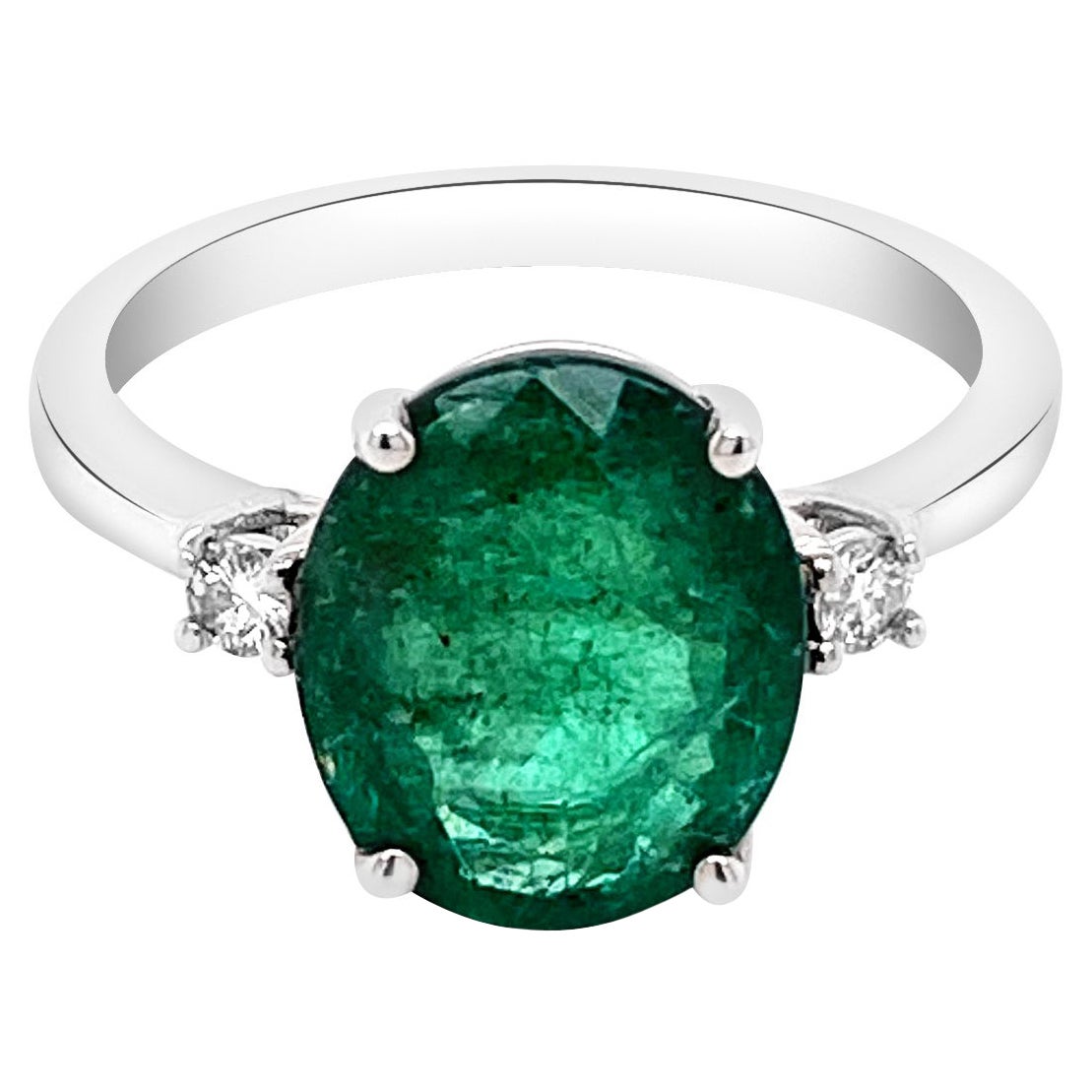 2.89ct Natural Colombian Emerald 14K White Gold Ring For Sale