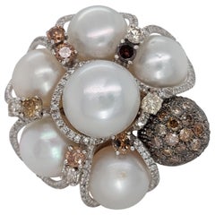 18kt White Gold Ring with 3.65ct Diamonds& Pearls,Can be Purchased with Bracelet