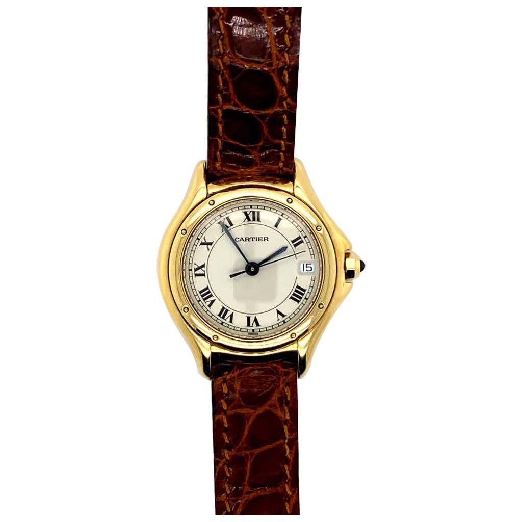 Cartier Cougar Ladies Watch 18 Karat Yellow Gold 887921 For Sale