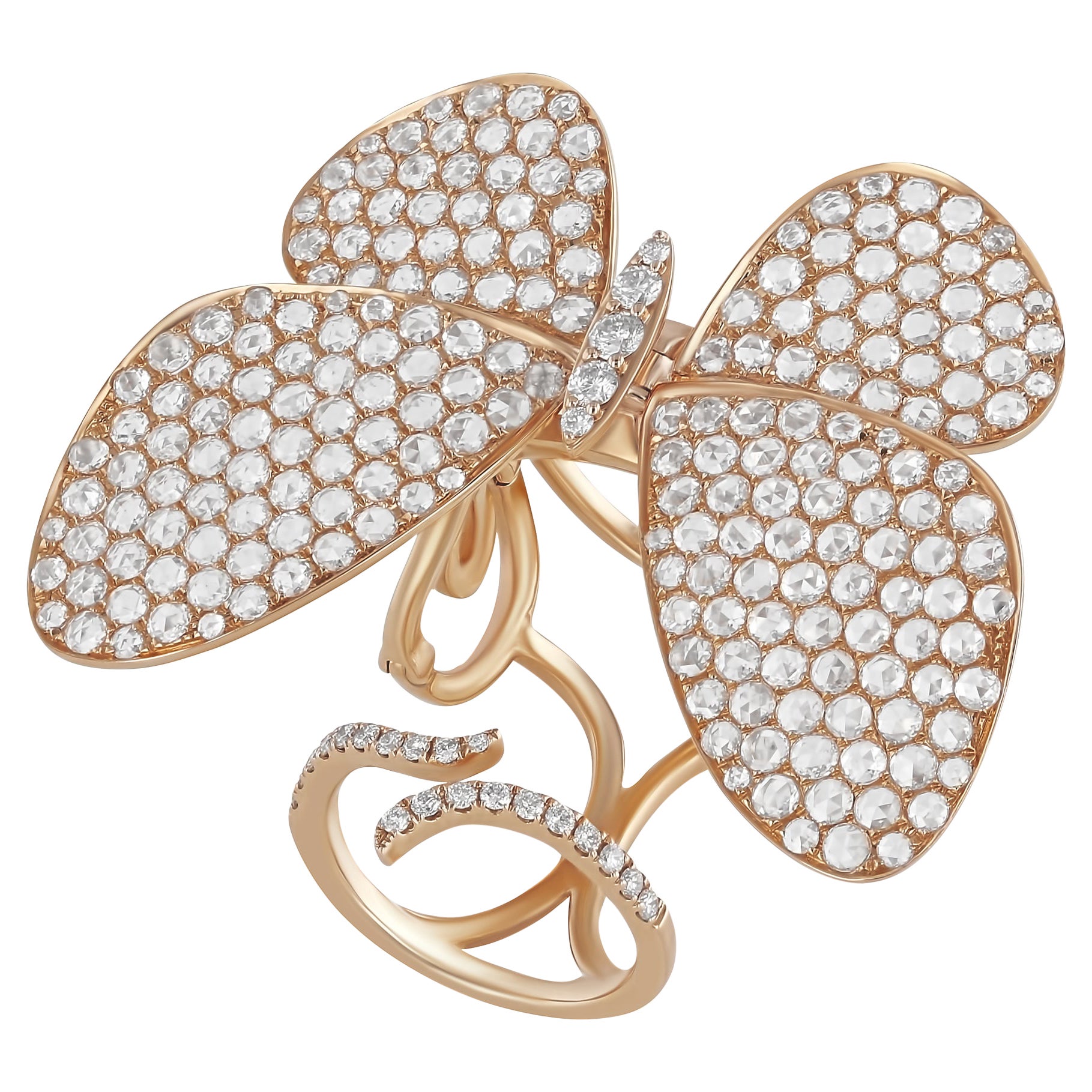 Amwaj 18 Karat Rose Gold Butterfly Ring with Diamonds For Sale