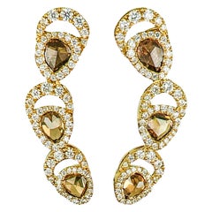 Amwaj Boucles d'oreilles palmier en or jaune 18 carats avec diamants bruns