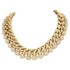 Bvlgari 18K Yellow Gold 50 Carat Diamond Chandra Curb Link Necklace