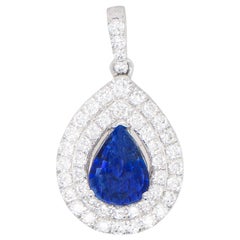Blue Pear 1.19 Carat Sapphire Pendant Set with Diamonds 0.65 Carats 18K Gold