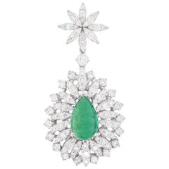 Cabochon 3 Carat Emerald Pendant Set with Diamonds 1.95 Carats 18K Gold