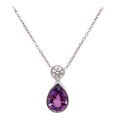 Lavender Pink Sapphire & Diamond Bezel Pendant in 14K White Gold