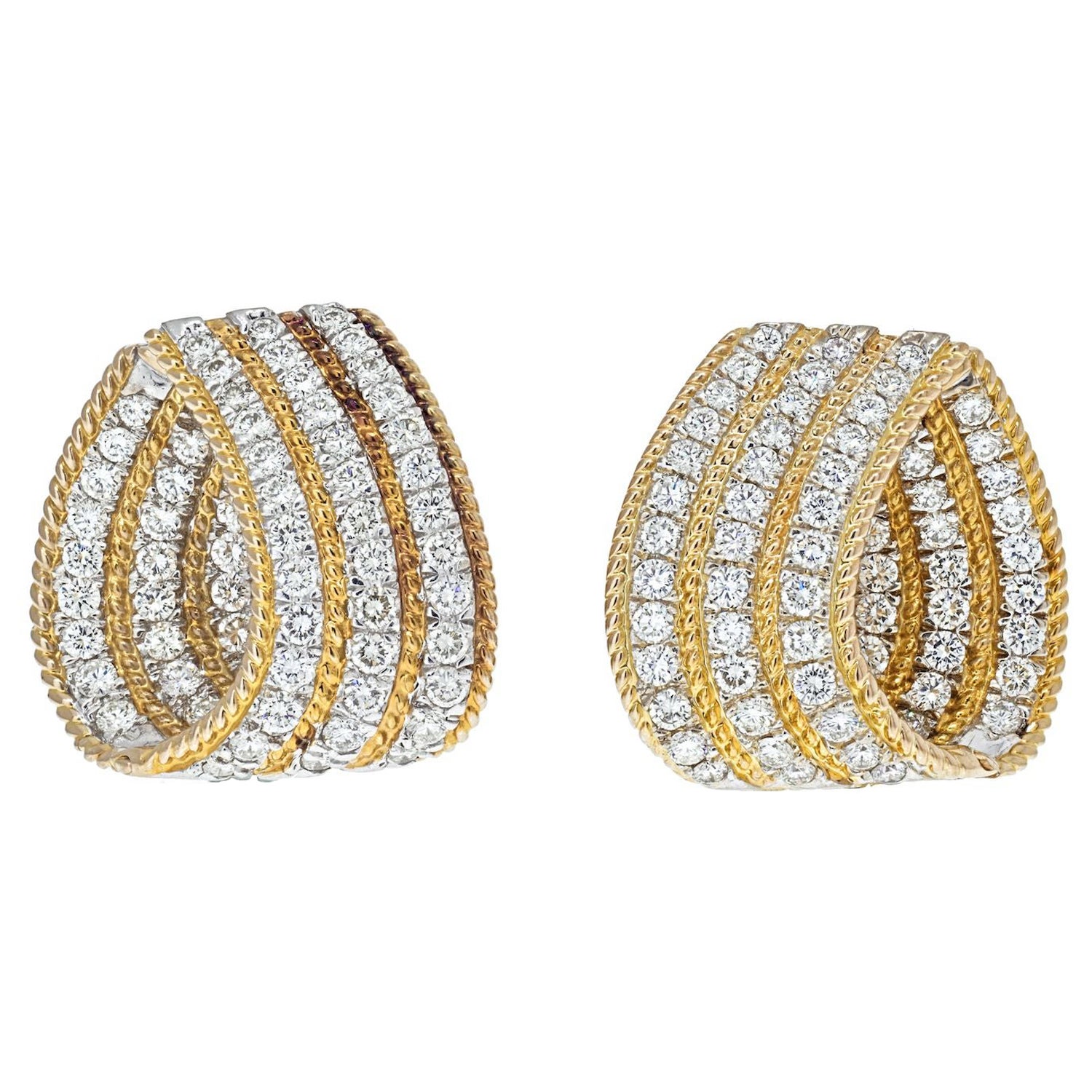 18K Yellow Gold 6 Carat Diamond Huggie Earrings For Sale