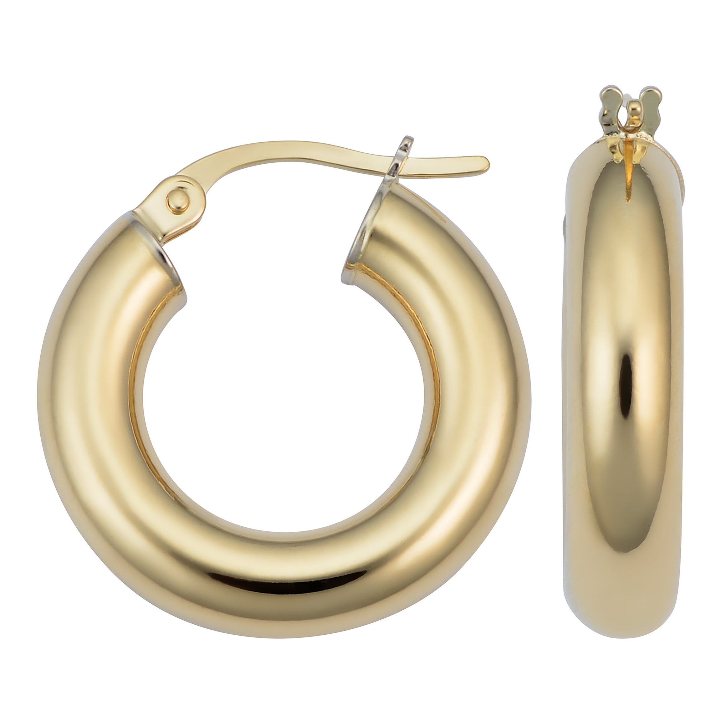 14 Karat Yellow Gold Round Tube Hoop Earrings For Sale