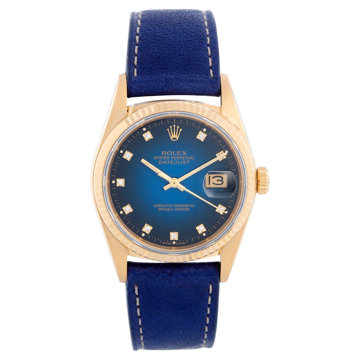 Rolex Datejust Men's 18k Watch Blue Vignette 16018
