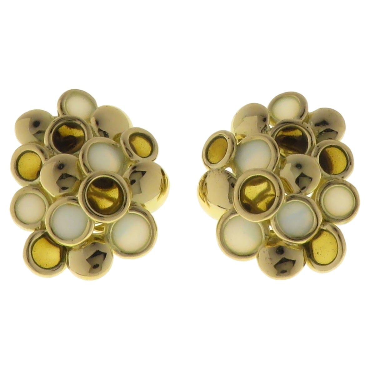 Vintage Brown & White Enamel 18 Karat Yellow Gold Clip on Earrings Made in Italy