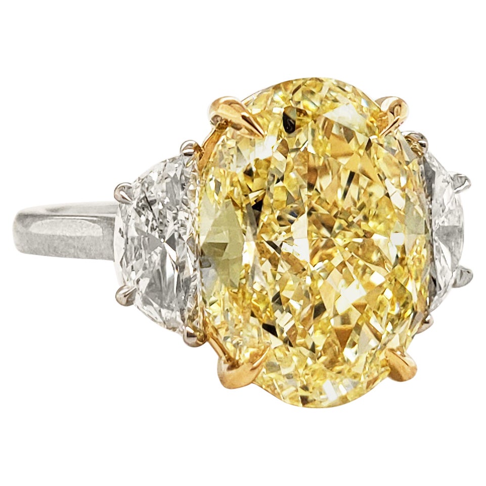 Scarselli 6 Carat Fancy Yellow Oval Engagement Diamond Ring GIA Certified