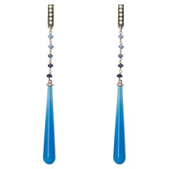 Art Deco Style 18karatGold 0.30 karat Gray Diamond 0.45 Sapphire Dangle Earrings