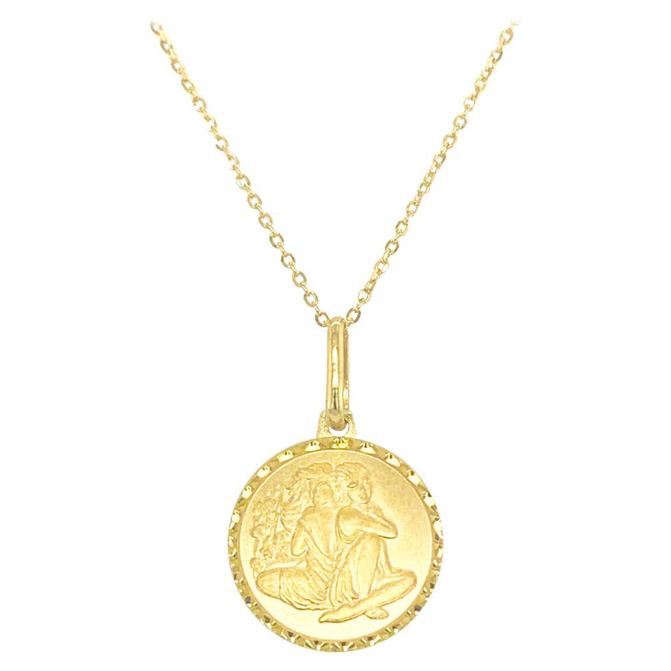 French Gemini Zodiac Gold Diamond Pendant Charm at 1stDibs
