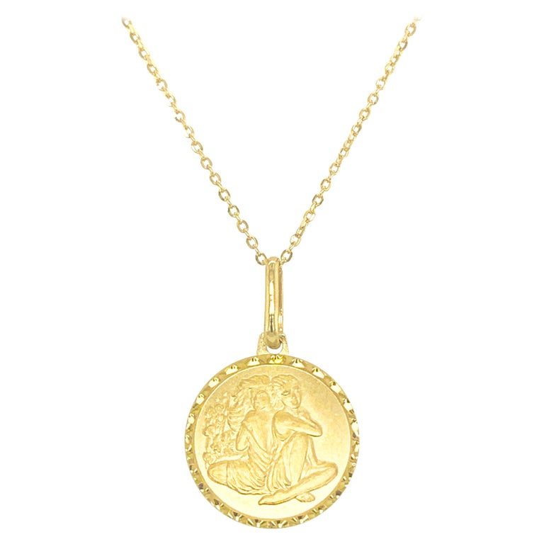 14k Yellow Gold Zodiac Pendant Necklace, Gemini For Sale at 1stDibs
