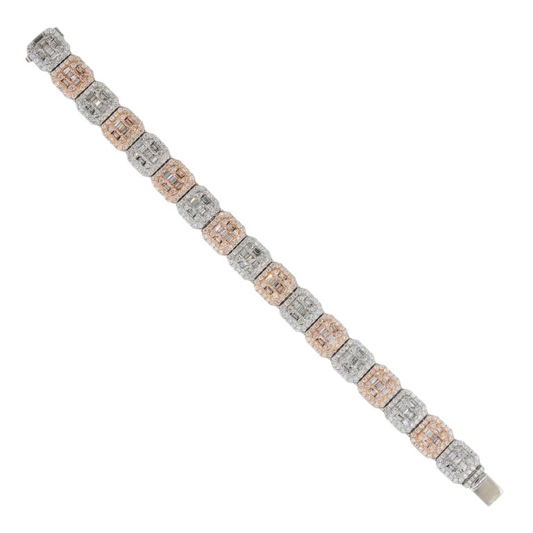 11.92 Carat Invisible Set Diamond Pave Link Bracelet 14 Karat in Stock