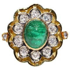 2.80 Carat Vintage Emerald Diamond Ring 18 Karat Yellow Gold