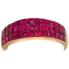 Invisibly Set French Cut Ruby Gold Band Ring