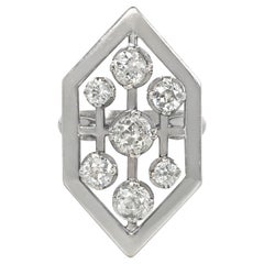 Art Moderne Old European Cut Diamond and Platinum Hexagonal Plaque Ring