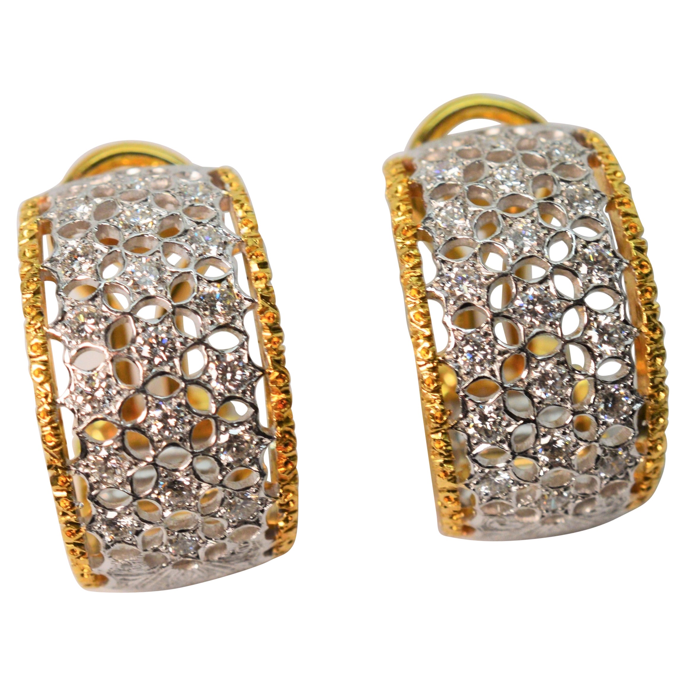 Fine RibbonStyle Pearl and Diamond Earrings, 18K Yellow Gold by D'Deco