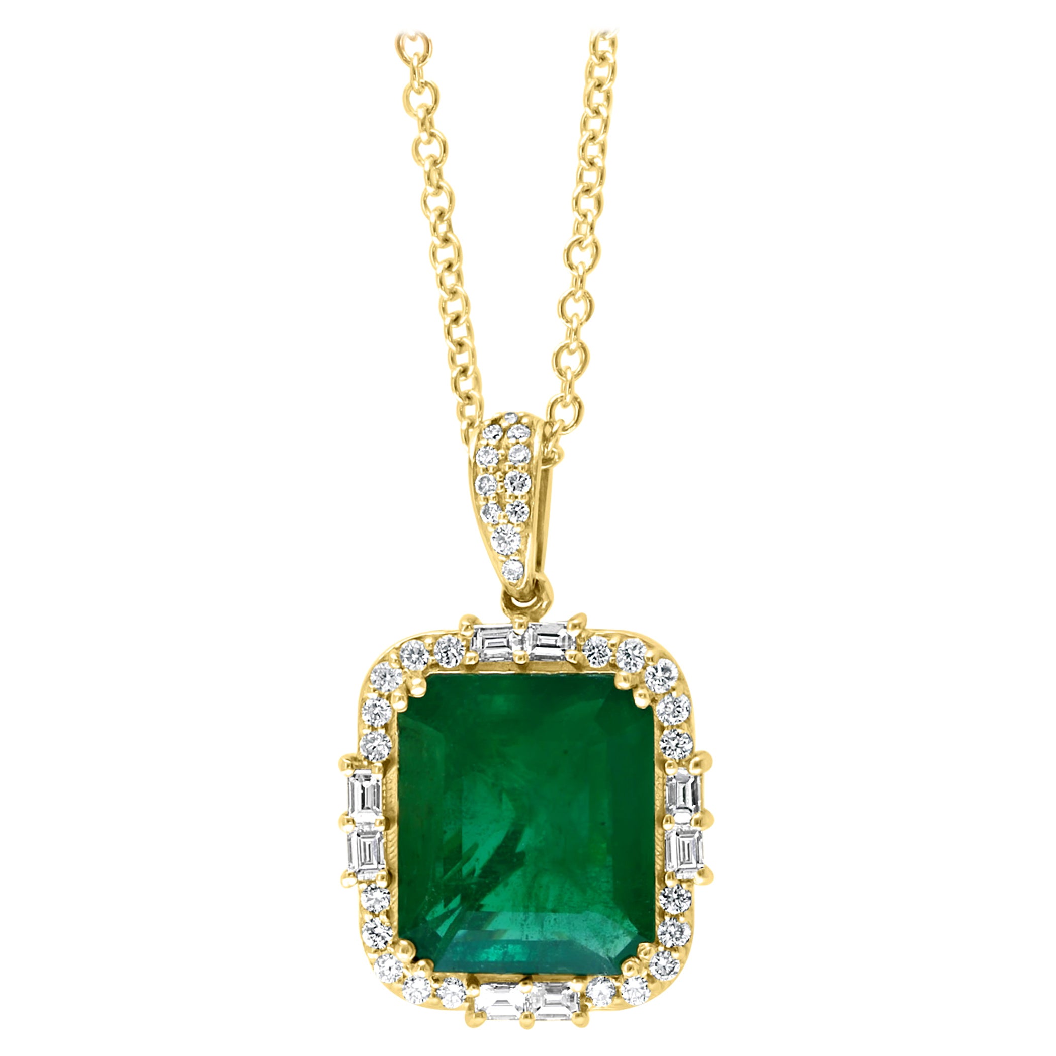 Effy Hematian 14 Karat Yellow Gold Emerald and Diamond Pendant For Sale
