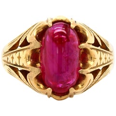 Antique Natural Burmese Star Ruby Cabochon Signet Ring, ca. 1860s
