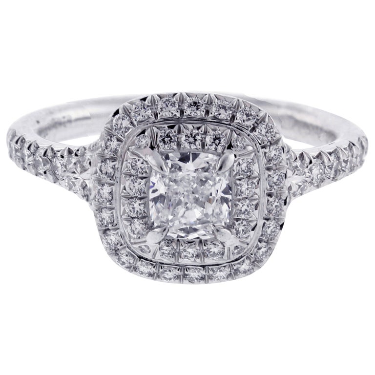 Tiffany and Co. Soleste Cushion-Cut Double Halo Engagement Ring at 1stDibs  | tiffany soleste cushion-cut double halo engagement ring with a diamond  platinum band, tiffany soleste cushion cut, tiffany 2 carat ring