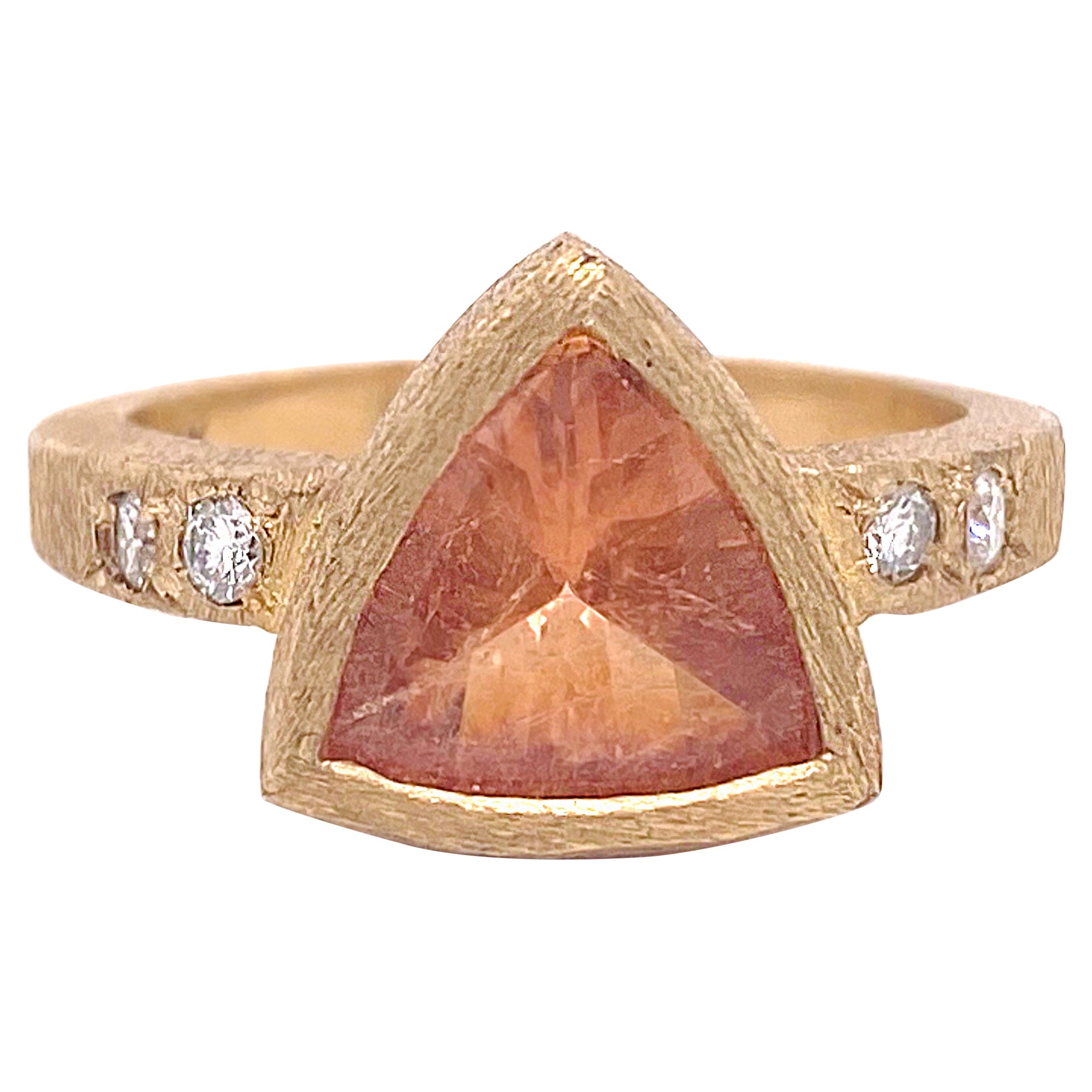 Original Triangle Citrine Diamond Statement Ring, Hand Fabricated Yellow Gold For Sale