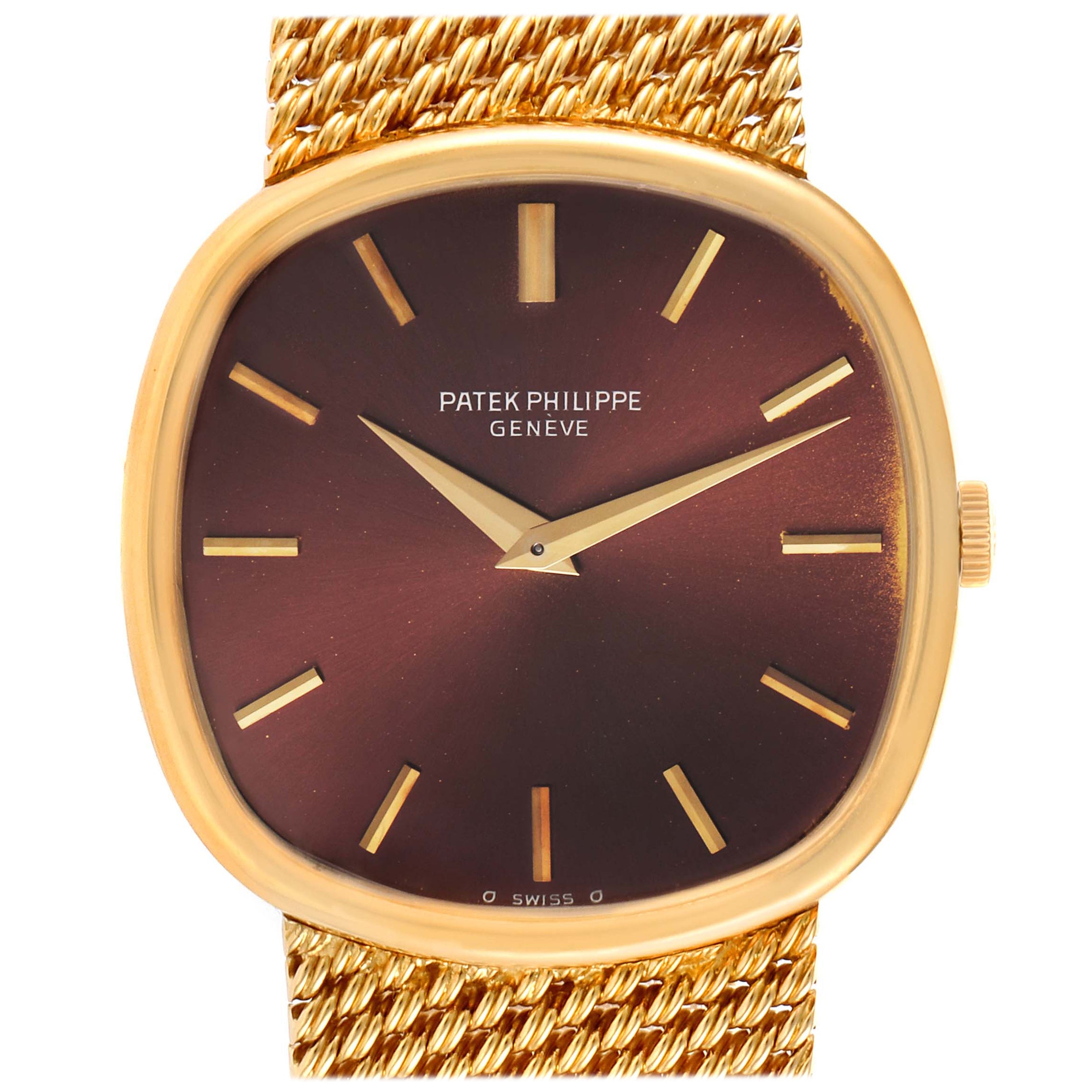 Patek Philippe Ellipse 18k Yellow Gold Reddish Brown Dial Watch 3844 Papers