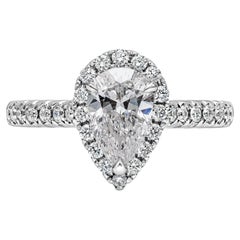 Roman Malakov GIA Certified 1.04 Carats Pear Shape Diamond Halo Engagement Ring