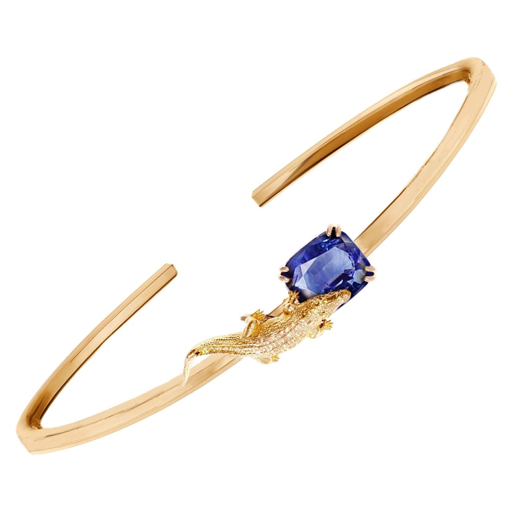 Yellow Gold Bracelet with GIL Certified Seven Carats Cornflower Sapphire