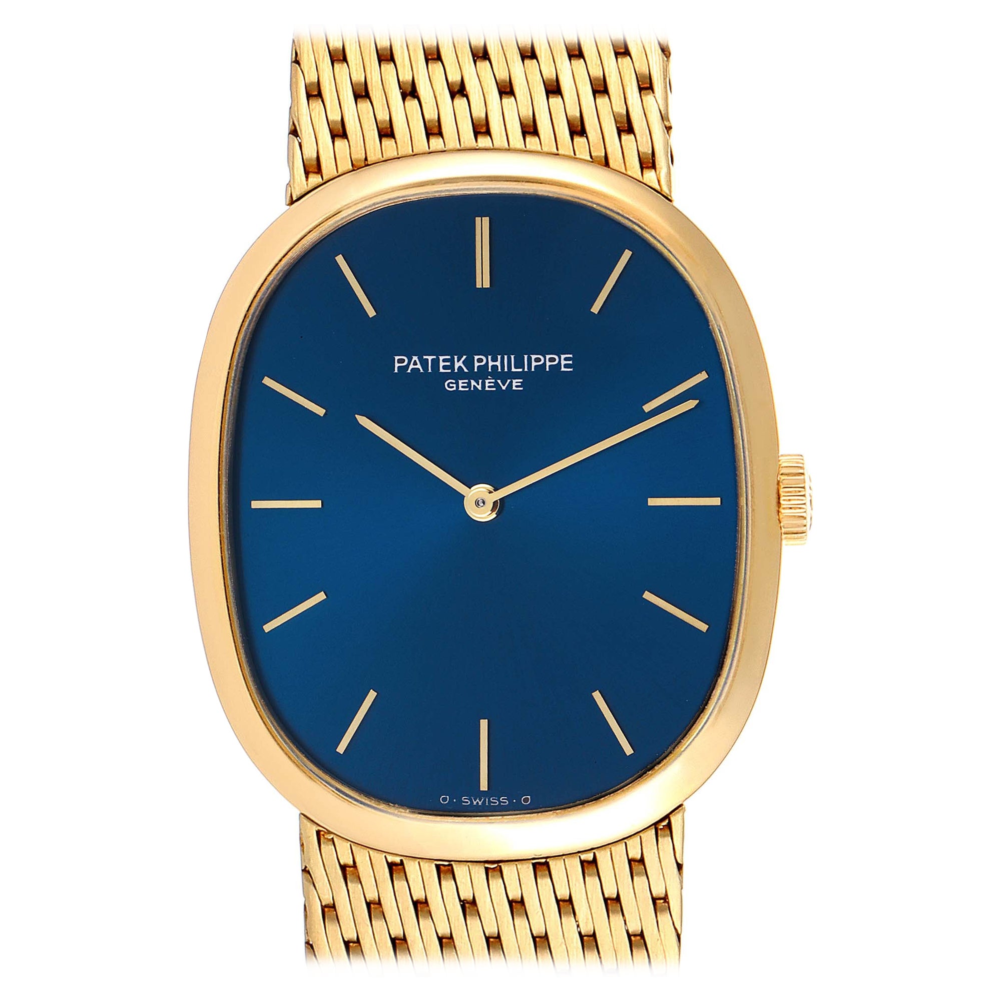 Patek Philippe Golden Ellipse 18k Yellow Gold Blue Dial Watch 3748 For Sale