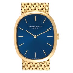 Patek Philippe Golden Ellipse 18k Yellow Gold Blue Dial Watch 3748