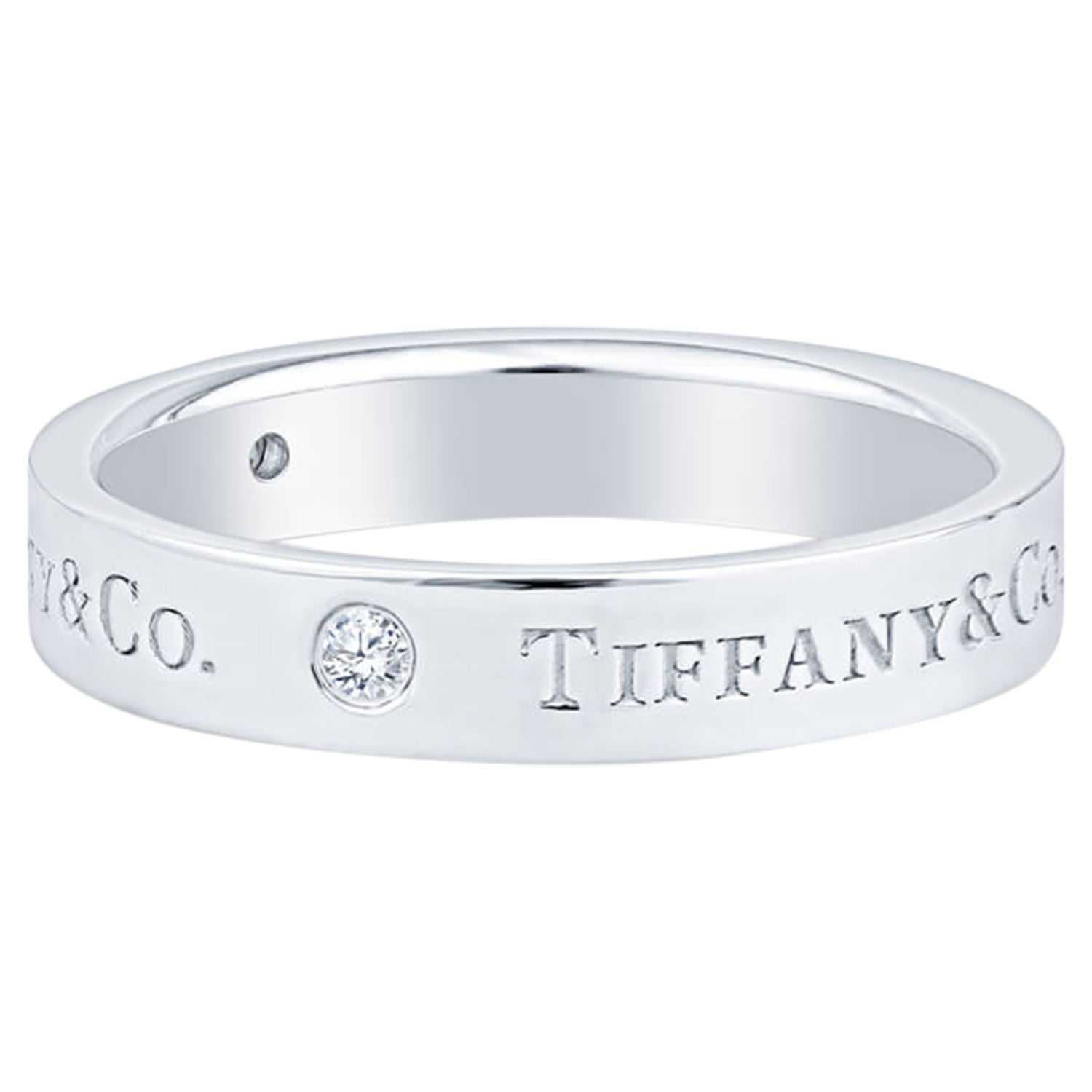 overschrijving Politiebureau Afgeschaft Tiffany and Co. Classic Band Ring, Platinum w/ 3 Round Brilliant Diamonds  For Sale at 1stDibs