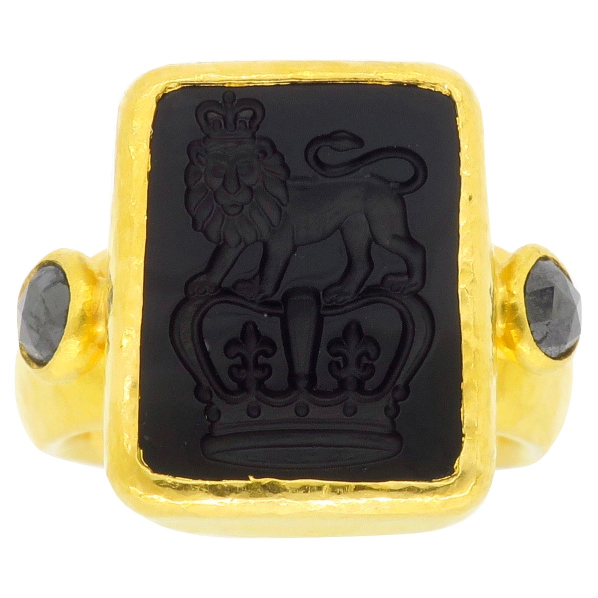 Gurhan Intaglio Carved Onyx & Black Diamond Ring  For Sale