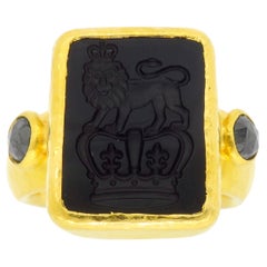 Gurhan Intaglio Carved Onyx & Black Diamond Ring 