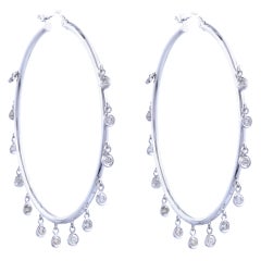 14 Karat White Gold Bezel Set Diamond Hoop Earrings
